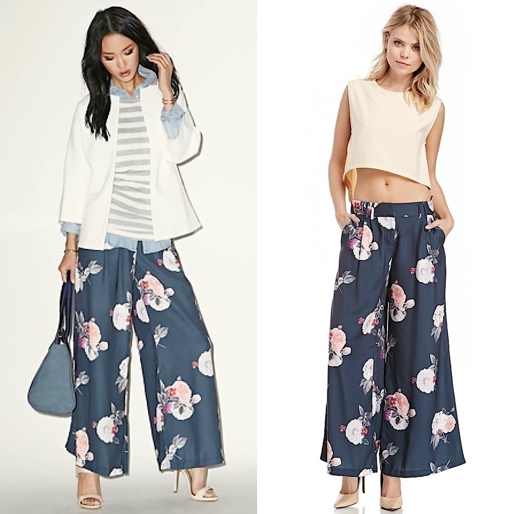 CAMEO Wide Leg Ankle Cropped Floral High Waist Pleated Oversized Palazzo Pants S
